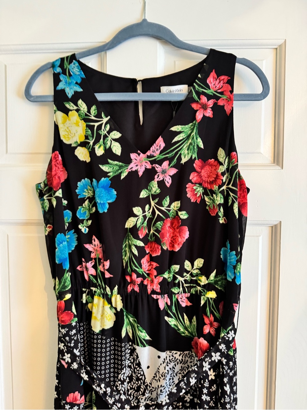Calvin Klein Black Floral Maxi Dress with Multicolor Blooms